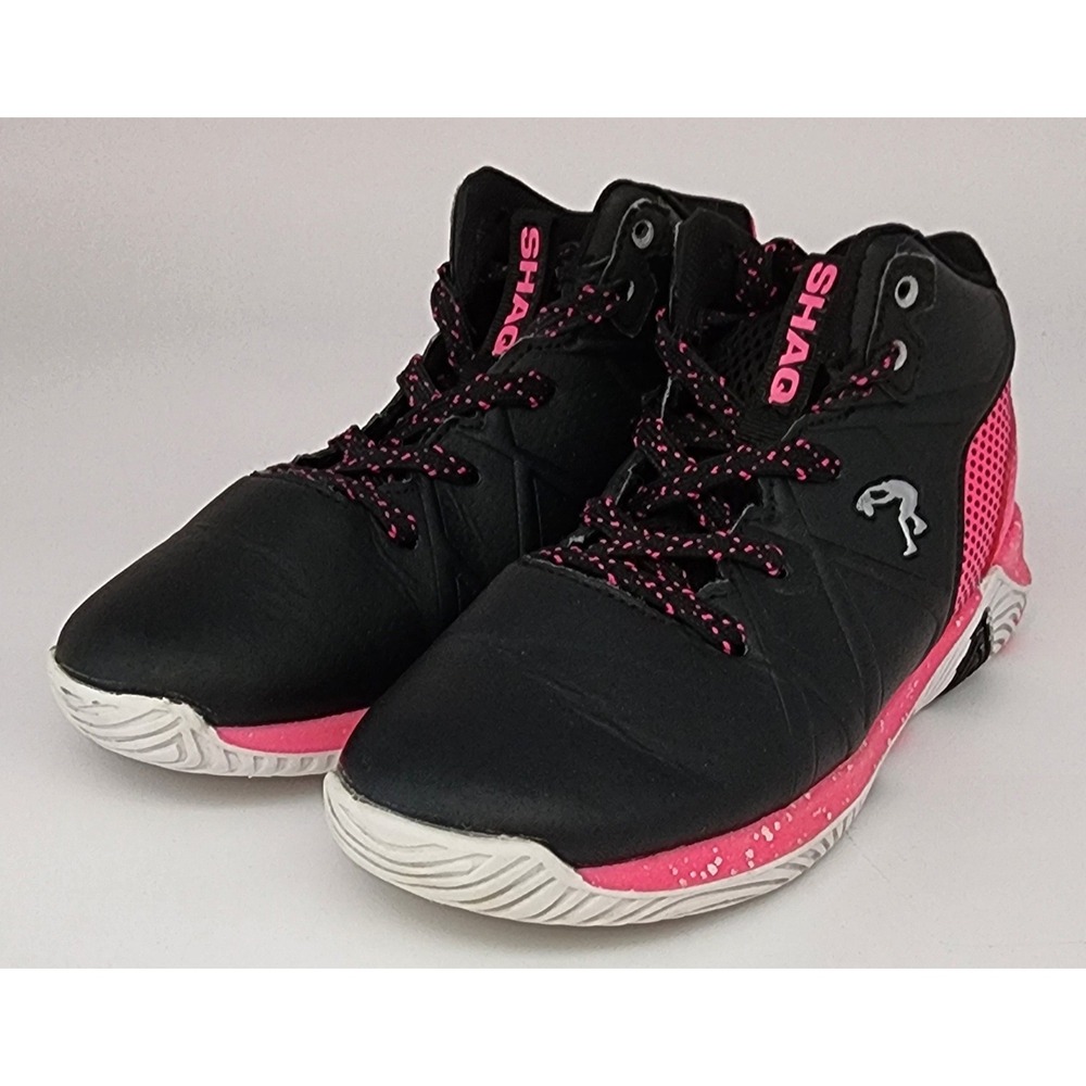 Shaq Dayton Basketball Shoes Youth Size 1 Black Pink High Top Sneakers EUC